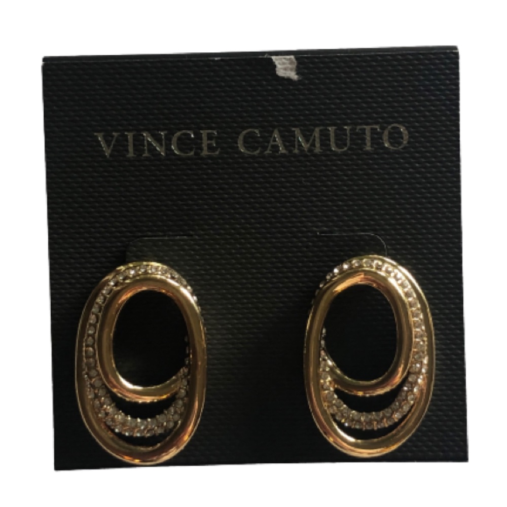 NWT Vince Camuto Gold Tone Chunky Spiral Rhinestone Hoop Earrings